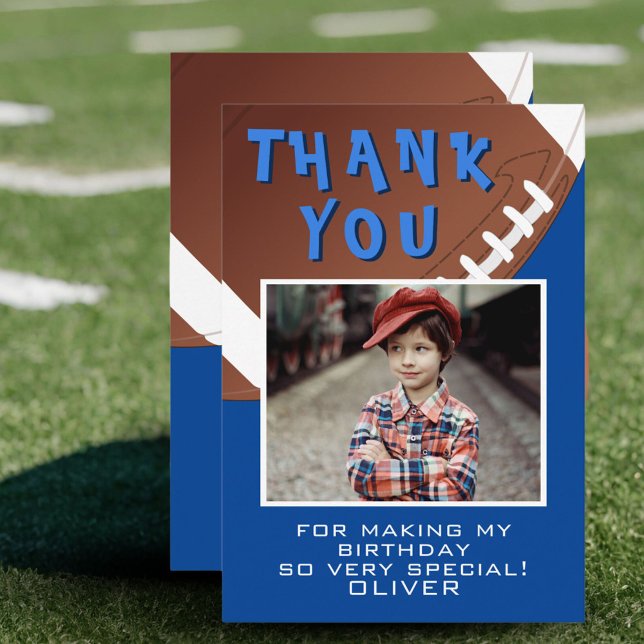 American Football Ball Sports Kids Birthday Photo  Thank You Card (Creator Uploaded)
