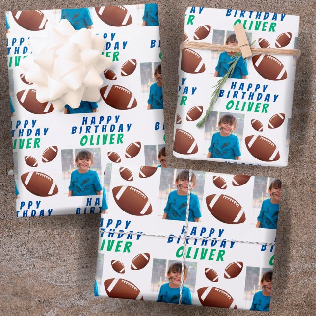 American Football Ball Sports Kids Birthday Photo Wrapping Paper Sheet (Creator Uploaded)