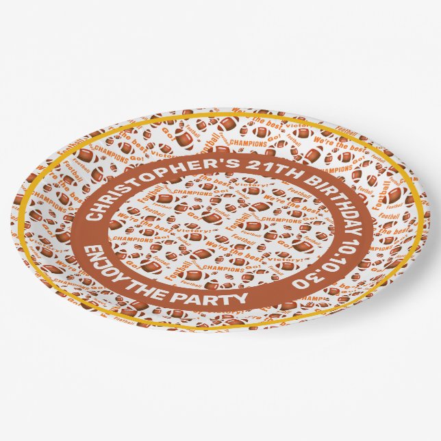 American Football Balls And Inspirational Text Paper Plate (Angled)