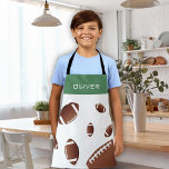 American Football Balls Green Kids Name Apron<br><div class="desc">American Football Balls Green Kids Name Apron. Fun design for a real football player. Personalise with your name.</div>