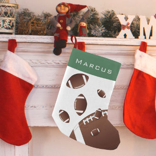 American Football Balls Green Kids Name Small Christmas Stocking