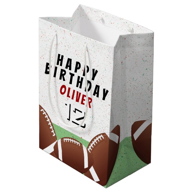 American Football Balls Kids Happy Birthday Medium Gift Bag (Back Angled)