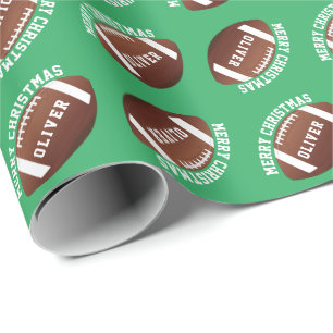 American Football Balls Name Green Christmas  Wrapping Paper