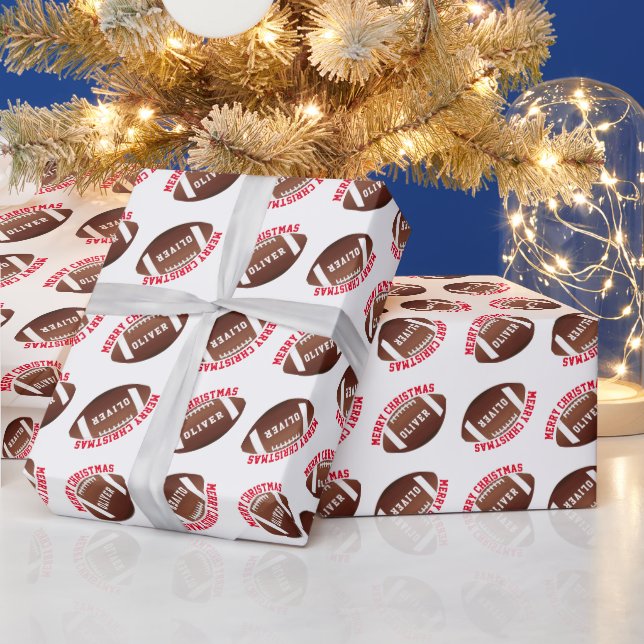 American Football Balls Name Merry Christmas  Wrapping Paper (Holidays)