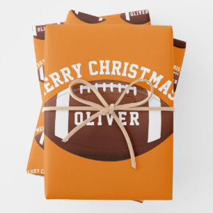 American Football Balls Name Orange Christmas Wrapping Paper Sheet