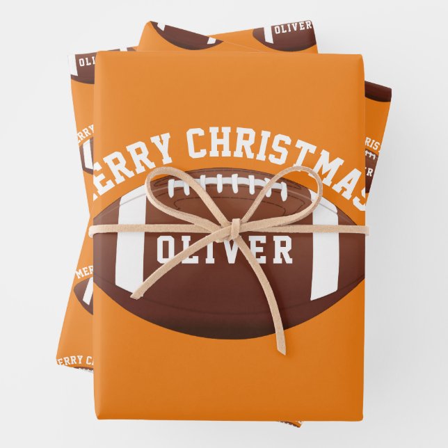 American Football Balls Name Orange Christmas Wrapping Paper Sheet (In situ)