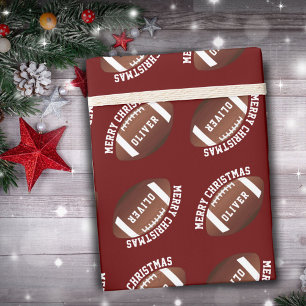 American Football Balls Name Red Christmas  Wrapping Paper