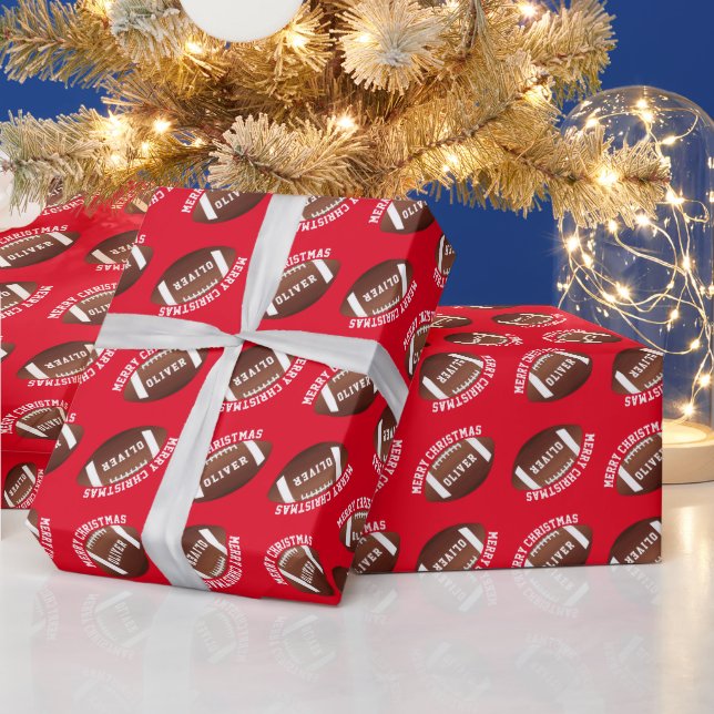 American Football Balls Name Red Christmas  Wrapping Paper (Holidays)