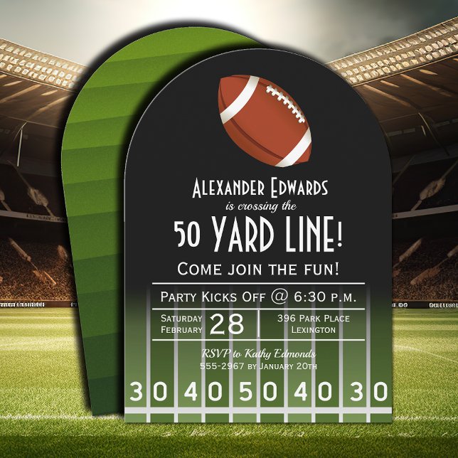 American Football Birthday Party Invitations (American football field markers birthday party invitations)