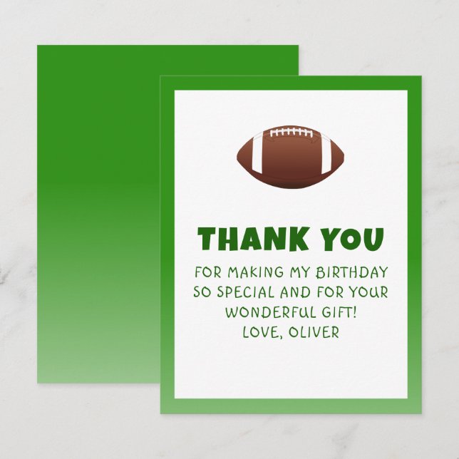 American Football Birthday  Thank You Card (Front/Back)