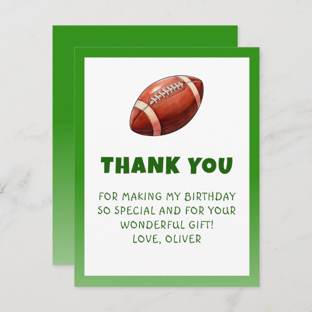 American Football Birthday  Thank You Card (Front/Back)