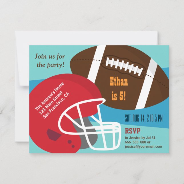 American Football Boys Birthday Party Invitation (Front)