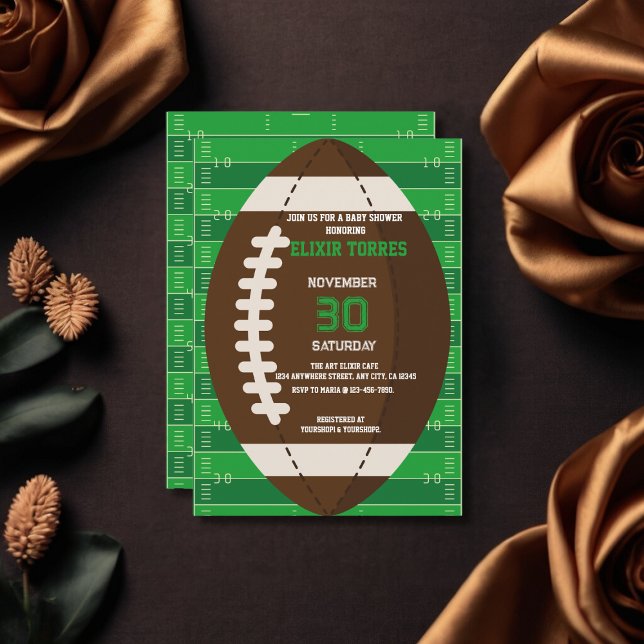 American Football Brown & Green Colour Baby Shower Invitation (Creator Uploaded)