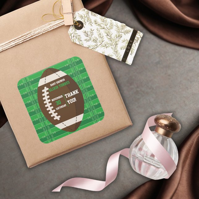 American Football Brown & Green Colour Baby Shower Square Sticker (Creator Uploaded)