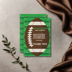 American Football Brown & Green Colour Baby Shower Thank You Card