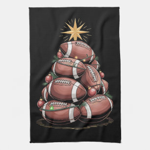 American Football Christmas Tree Xmas Pajamas  Tea Towel