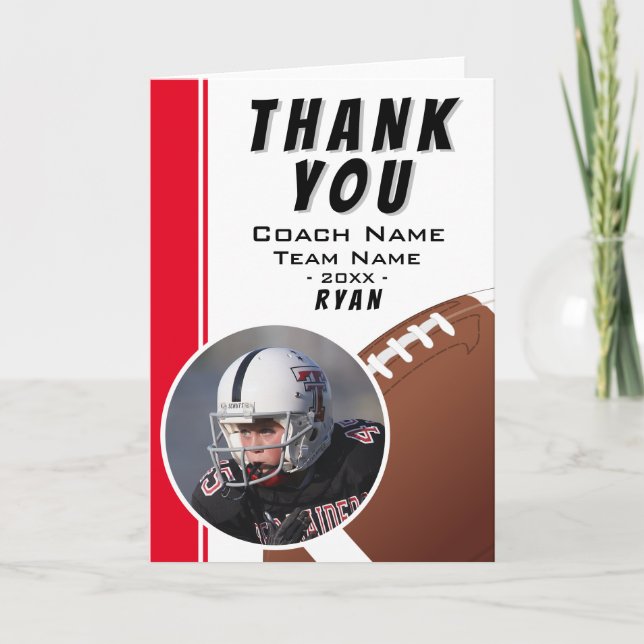 American Football Coach Football Ball Red Photo Thank You Card (Front)