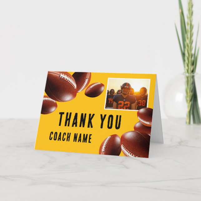 American Football Coach Name Photo Thank You Card (Front)