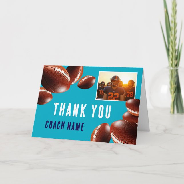 American Football Coach Name Photo Thank You Card (Front)