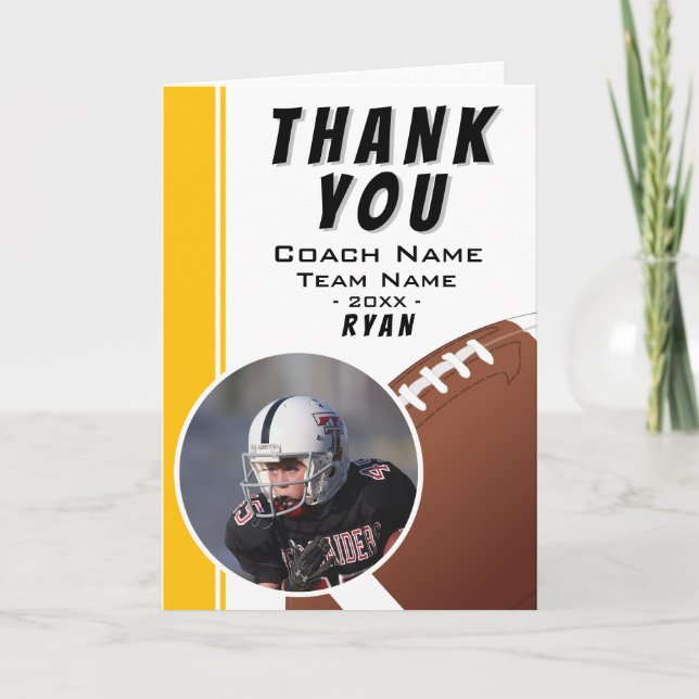 American Football Coach Team Player Thank You Card (Front)