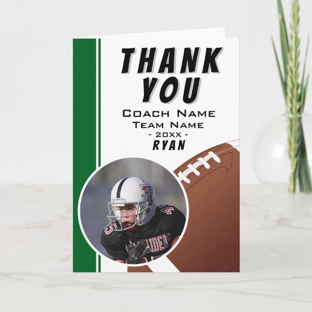 American Football Coach Team Player Thank You Card (Front)