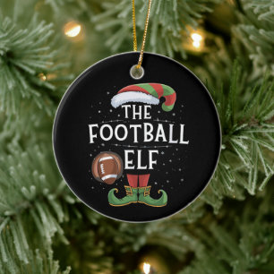 American Football Elf Family Matching Christmas Ceramic Tree Decoration