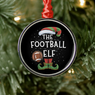 American Football Elf Family Matching Christmas  Metal Tree Decoration