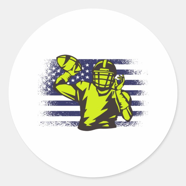American Football Fan Jersey Shirt USA Flag Classic Round Sticker (Front)