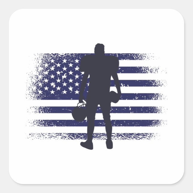 American Football Fan Jersey Shirt USA Flag Square Sticker (Front)