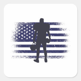 American Football Fan Jersey Shirt USA Flag Square Sticker