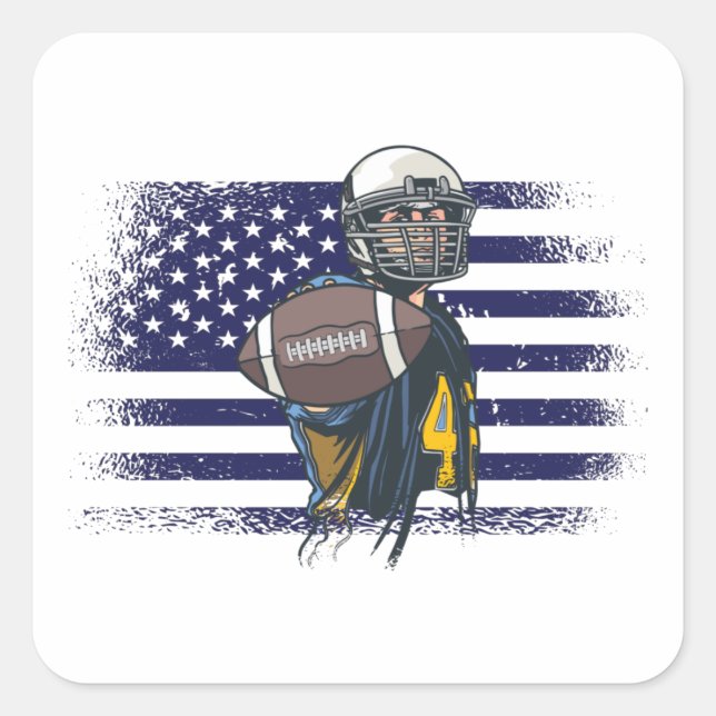 American Football Fan Jersey Shirt USA Flag Square Sticker (Front)