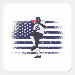 American Football Fan Jersey Shirt USA Flag Square Sticker