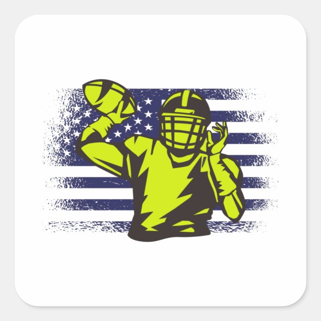 American Football Fan Jersey Shirt USA Flag Square Sticker (Front)