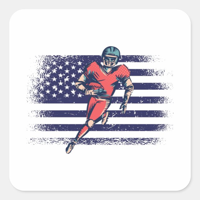 American Football Fan Jersey Shirt USA Flag Square Sticker (Front)