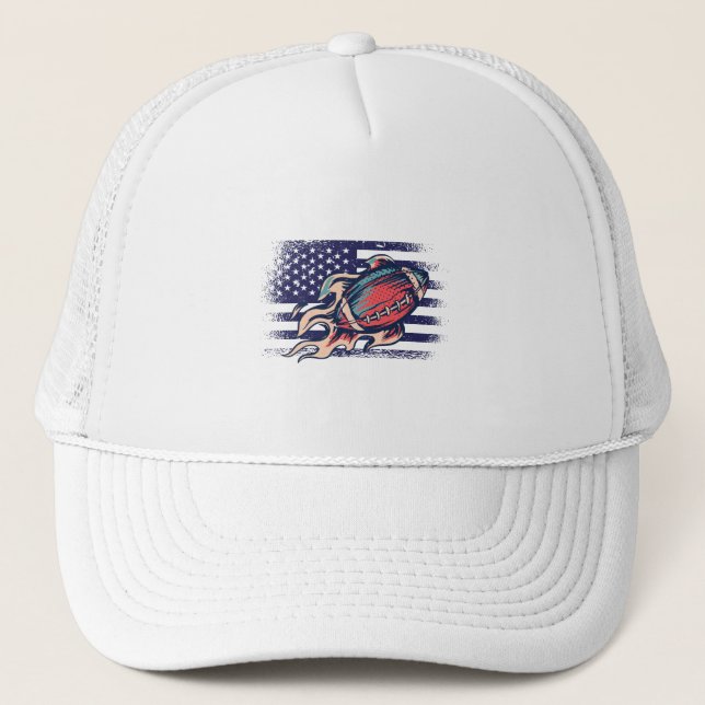 American Football Fan Jersey Shirt USA Flag Trucker Hat (Front)