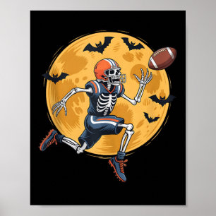 American Football Fan Skeleton Halloween Mens Boys Poster