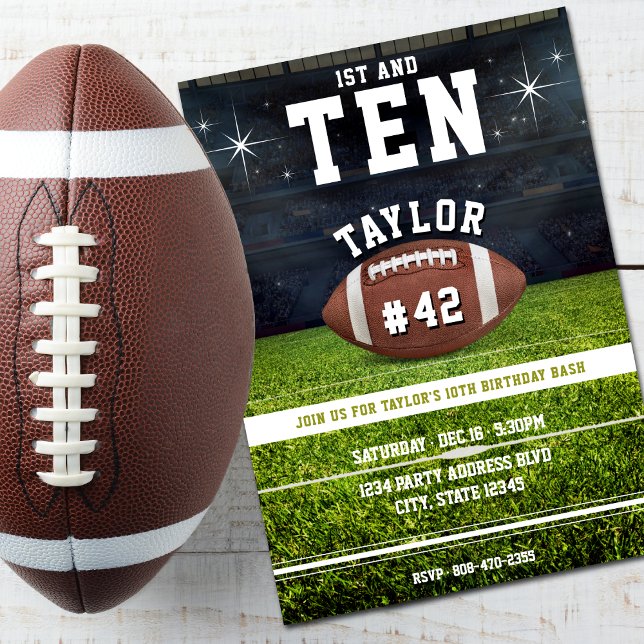 American Football Field 10th Birthday Party Invitation (American Football Field 10th Birthday Party Invitation)