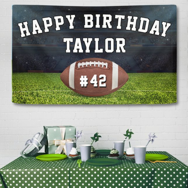 American Football Field Team Number Happy Birthday Banner (American football field sports happy birthday party banner)
