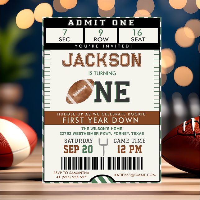 American Football First Year Down 1st Birthday Invitation (Creator Uploaded)