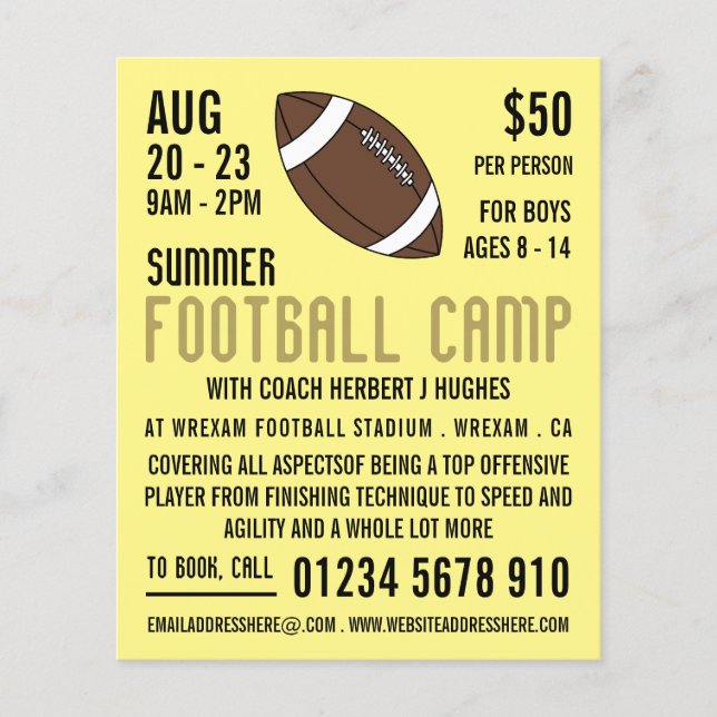American Football, Football Camp Advertising Flyer (Front)