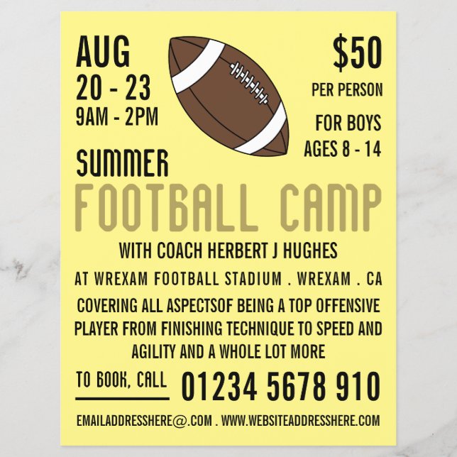 American Football, Football Camp Advertising Flyer (Front)