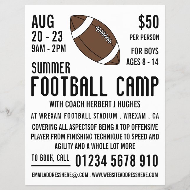American Football, Football Camp Advertising Flyer (Front)