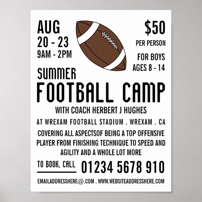 American Football, Football Camp Advertising Poster (Front)