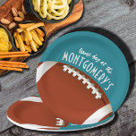 American Football Game Day Aqua Paper Plate<br><div class="desc">Customisable paper plates in 2 SIZES - 9" and 7" feature an American football on aqua and the words "It's Game Day!" along with your name. MORE colours and matching items in our store.</div>