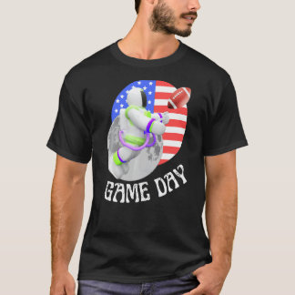 American Football  game Day USA Flag Astronaut Moo T-Shirt