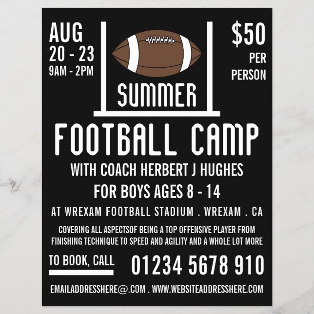 American Football & Goal Football Camp Advertising Flyer (Front)