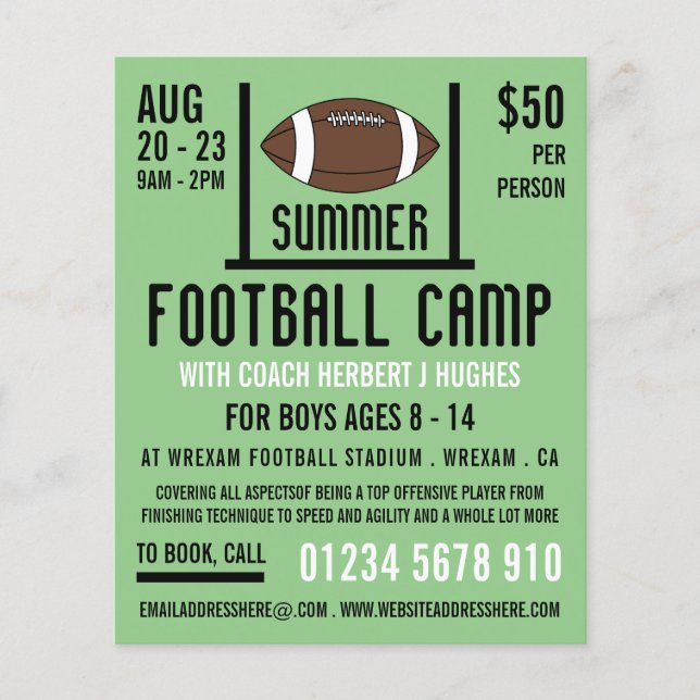 American Football & Goal Football Camp Advertising Flyer (Front)
