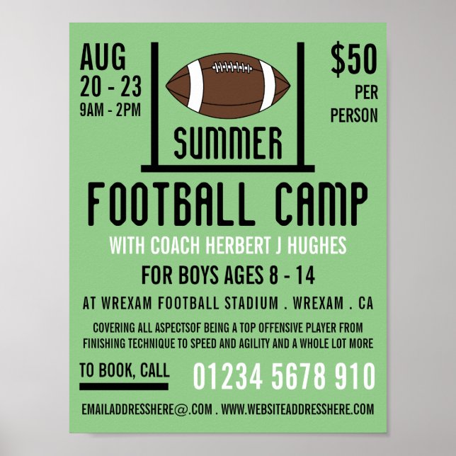American Football & Goal Football Camp Advertising Poster (Front)