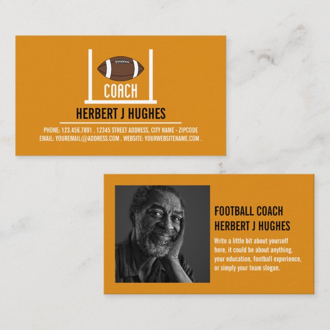 American Football & Goal, Football Coach Photo Business Card (Front/Back)