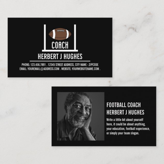 American Football & Goal, Football Coach Photo Business Card (Front/Back)